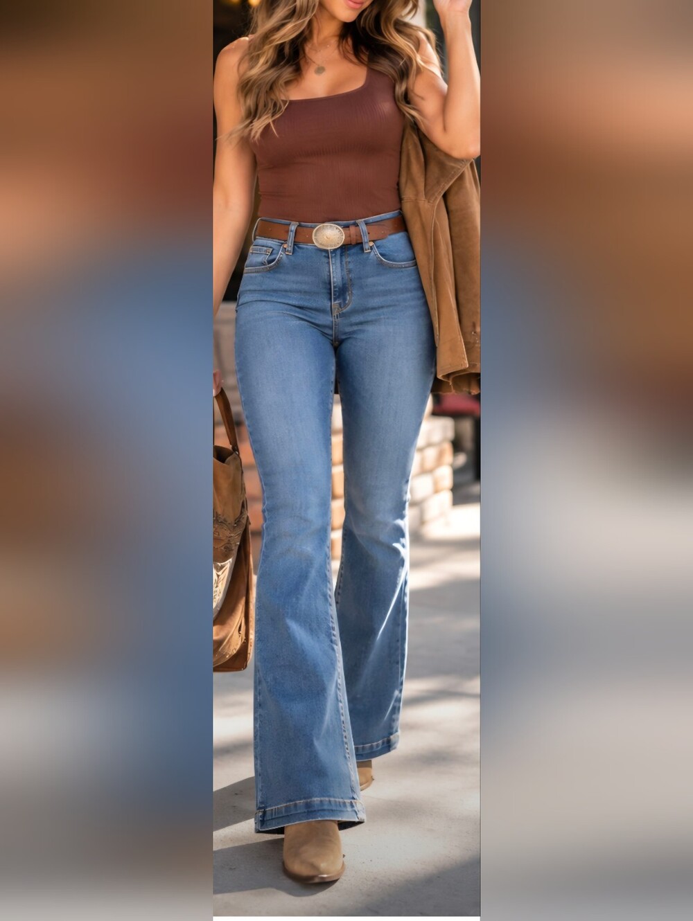 ONE5ONE Goddess Women's High Rise Flare Jeans Size 12P Medium Wash